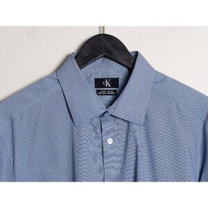 Calvin Klein Shirt Mens Extra Large Blue Slim Fit Dot Print Dress Button Up NWT